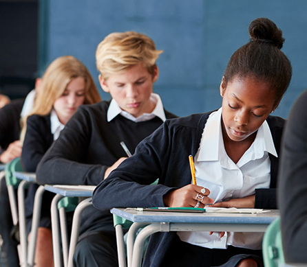 students taking a school test
