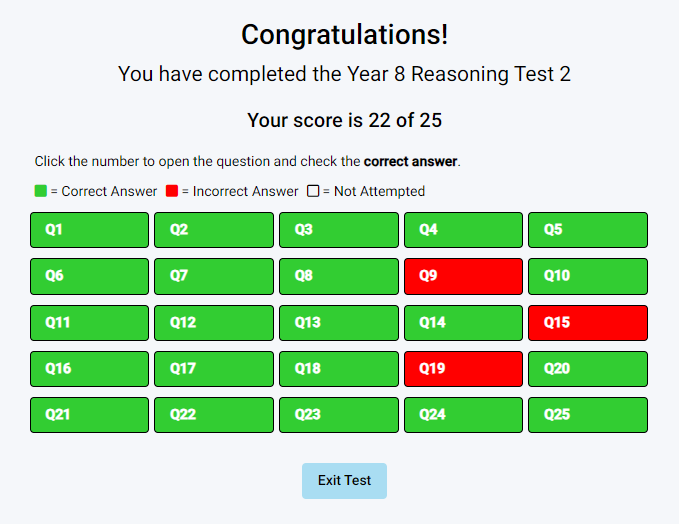 Correct and incorrect answers for AAS online practice test