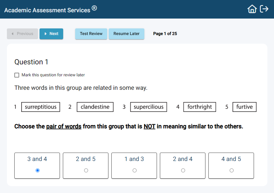 progress and placement test question example