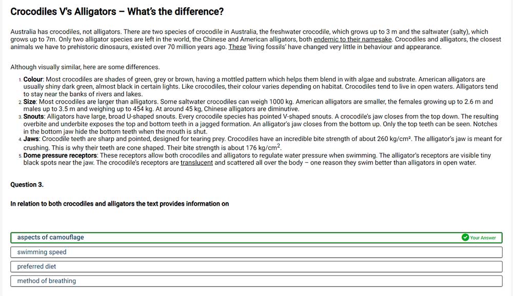 Screenshot of a question from an AAS reading test